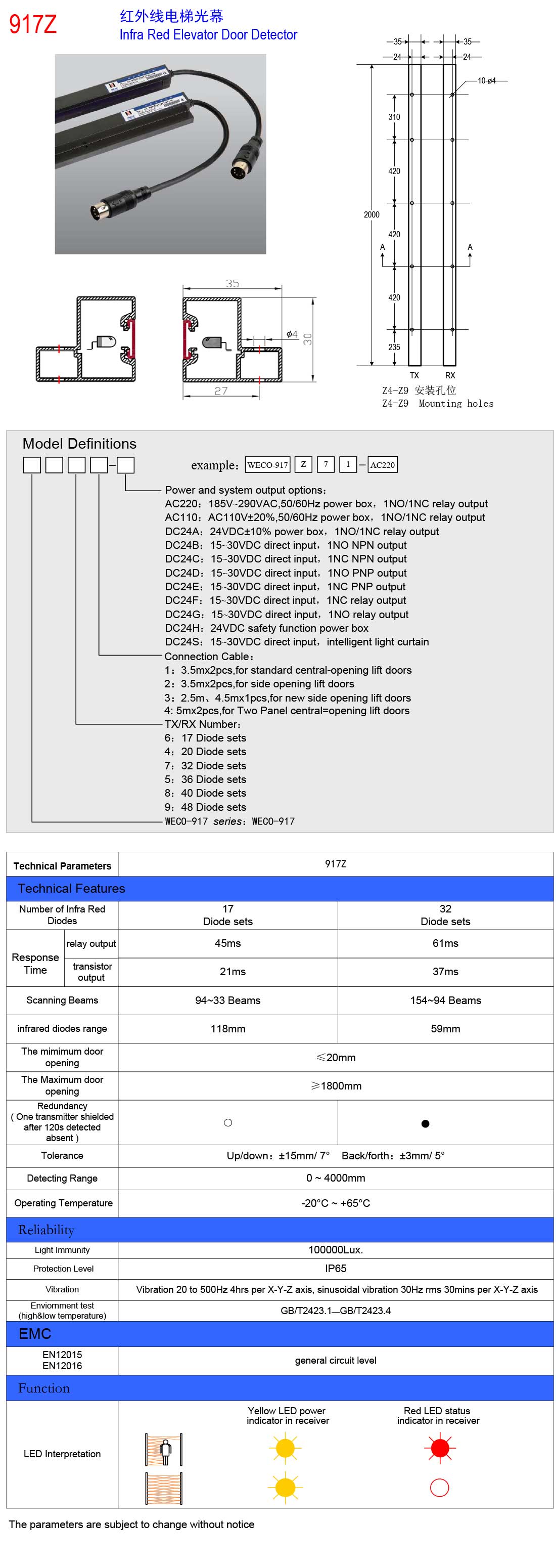 WECO917Z Infra Red Elevator door detector